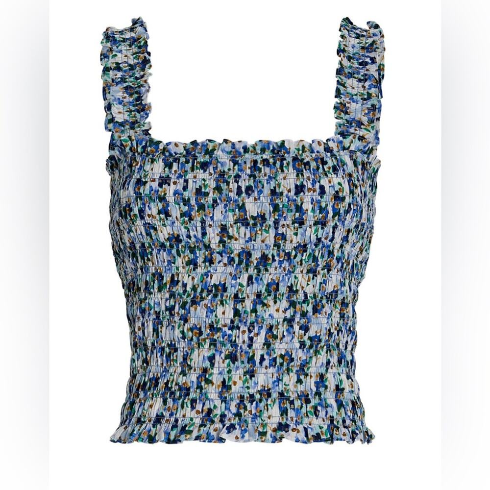 Veronica Beard Blue and Green Smocked Tank Top
